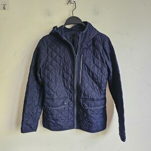 J. Crew Navy Quilted Field Jacket with PrimaLoft Hooded Women's XXS...